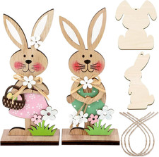 Decorazioni Pasquali, Confezione Da 4 – Coniglietti Pasquali in Legno per Casa, 