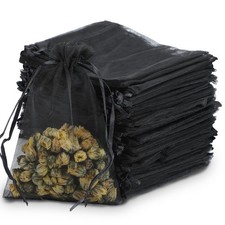 Kslong 100PCS Small Mesh bags Drawstring 3x4,Sheer Organza 3x4 Inch, Black