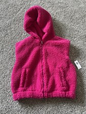 New Old Navy Girls Pink Zip Up Fuzzy Vest Sherpa Sleeveless Size 10/12