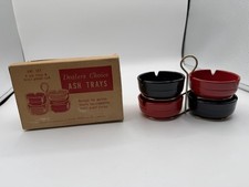 Vtg MCM Dealers Choice Black & Red Ashtrays - Stackable Rack - Made In USA