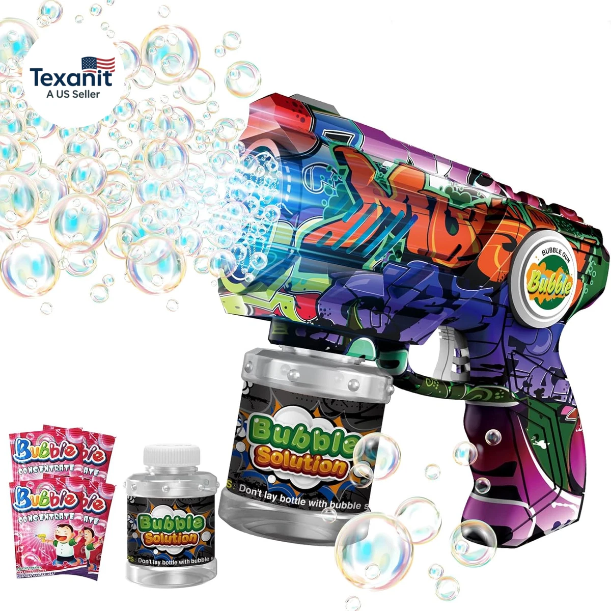 Pack De 2 Pistolas De Burbujas Automáticas – 10,000 Burbujas Por Minuto, Con Luces LED, Impermeables Y Resistentes A Caídas, Perfectas Para Fiestas Infantiles
