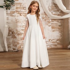 Girls Kids Long dress Mesh Floral Sleeve Ball Gown Princess Wedding Frock 81871