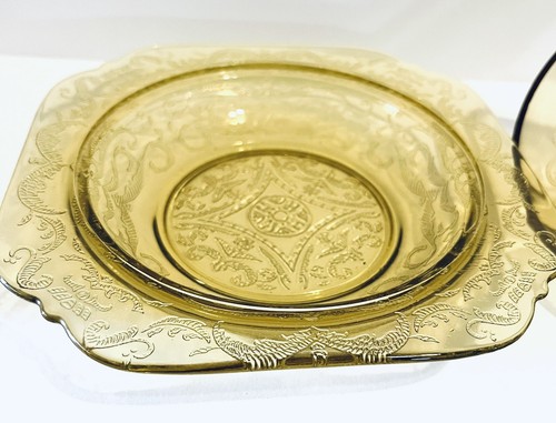 Plato de mantequilla ámbar amarillo Federal Glass Madrid cuenco con tapa recuerdo 1976 - Imagen 3 de 5