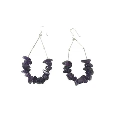 Amethyst Nugget Sterling Silver 925 Dangle Drop Earrings 2.75" Estate Find