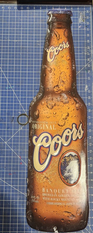 Vintage Coors Banquet Beer Long Neck Bottle Embossed Tin Tacker Sign