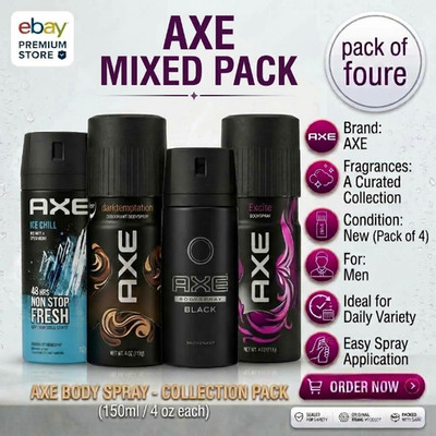 AXE Body Spray Deodorant for Men 4 Pack Assorted Mixed Scents 150ml Each
