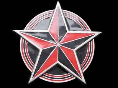 IG11165 COOL 2002 **CIRCLED FIVE POINT TWO-TONE STAR** PEWTER FASHION  BUCKLE