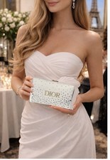 DIOR Beauty White Velvet Velour Cosmetic Bag Pouch Gift Box w/Jeweled Crystals