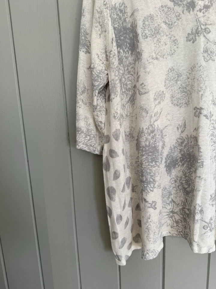 Suéter túnica Pure Jill J. Jill 3X blanco beige floral cuello en V mezcla de lino 3/4 Foto 2 de 4