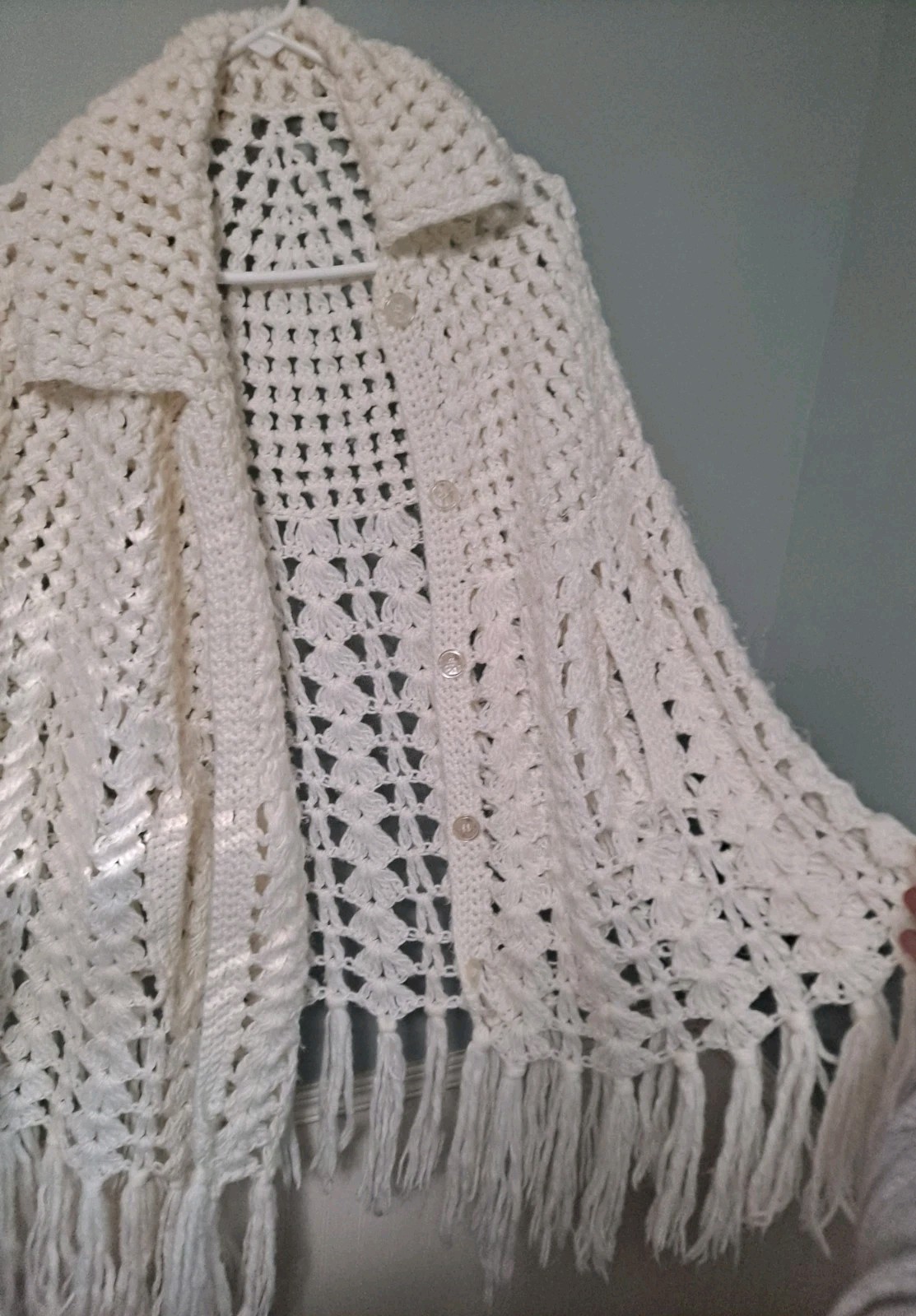 Vintage Handmade Collared Buttoned Crocheted Cape… - image 5