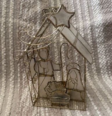 Vintage Krippe Capiz Muschel Draht Krippe Weihnachtsdeko Teelichthalter