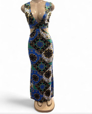 Fashion Nova Women’s Geometric V-Neck Cutout Maxi Dress S Sleeveless Stretch