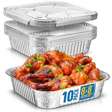 8x8 Disposable Aluminum Pans With Lids - 10 Pack Foil Pans For Cooking, Baking -