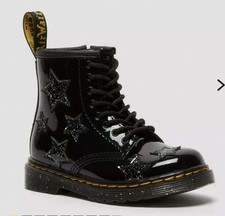 Dr. Martens Toddler Size 8 1460 Glitter Star Patent Lace Up Boots Black
