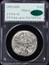 1934-D 50C Oregon Commemorative Half Dollar PCGS MS 64 CAC | Rattler UNC BU