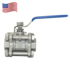 1/2" inch 3 Piece NPT Full Port Ball Valve Threaded Plumbing stainless steel 304