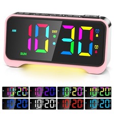 Kids Alarm Clock, Digital Alarm Clocks for Bedrooms, RGB Electric Desk Pink