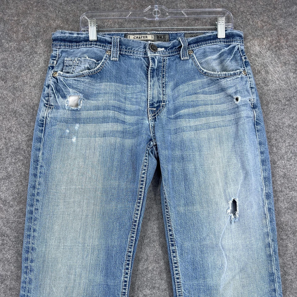 Jeans BKE Carter con hebilla para hombre 34x32 corte boot desgastado lavado medio denim Foto 2 de 4