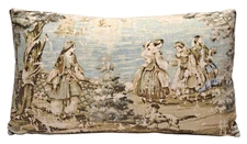 Bosporus Toile Lumbar 12"x20" Decorative Throw Pillow Cover Flax Blue Linen