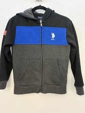 U.S. Polo Assn. Boys Size 10/12 Black Blue Grey Zip Hoodie Sweatshirt EUC