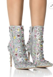 AZALEA WANG Arnica Pink Embellished Rhinestone Pointed Toe Ankle Bootie Zip US 8