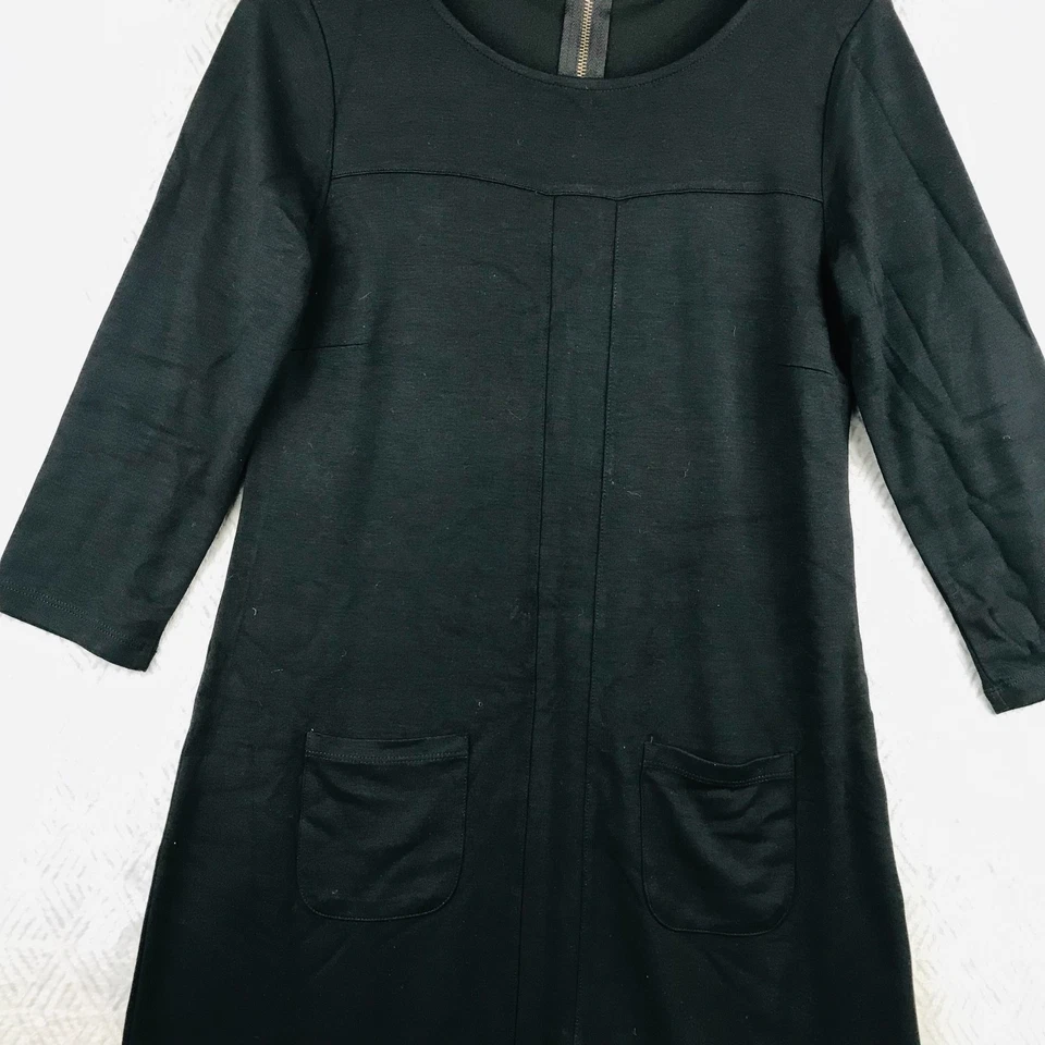 Betty Barclay Robe Droite Femme M Noir Manches 3/4 Deux Poches Zip Dos Col Rond - Photo 2/4