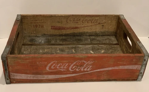 VTG Enjoy COCA COLA Red Wood Bottle Carrier Crate Box 1978 Temple - Chattanooga