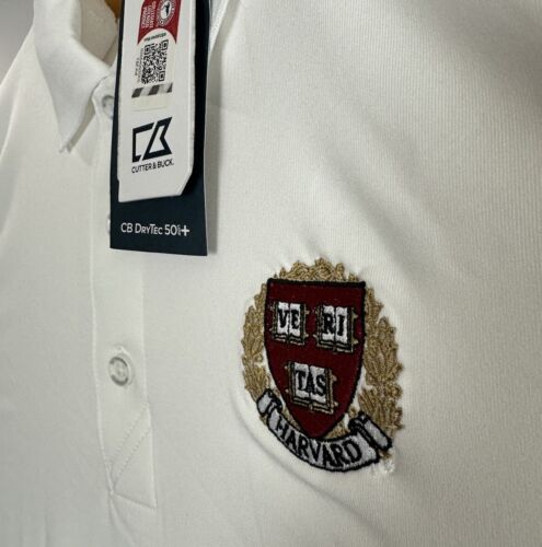 Harvard University Poloshirt Herren Large weiß Cutter & Buck Stretch UPF neu mit Etikett - Bild 4 von 12