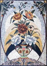 Mixed Color Flower In Vase Mosaic Marble Art  Roses And Different Floral Mosaic