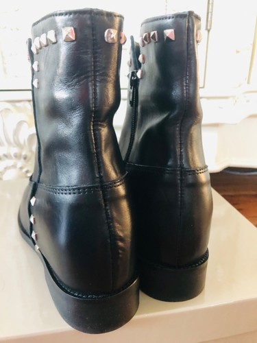 Loretta Pettinari Boots Black Leather Silver Studs Hidden Wedge Size 39 ItalyNIB - Picture 3 of 6