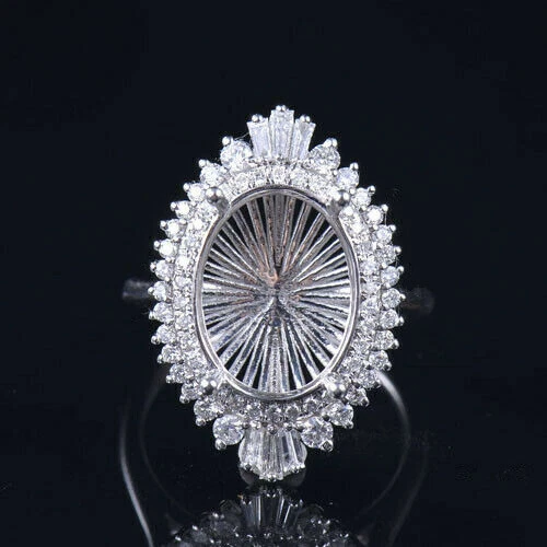 Maßgefertigter ovaler 13 x 10 mm massiver 14 K Weißgold natürlicher Diamant Halbfassung Ringfassung