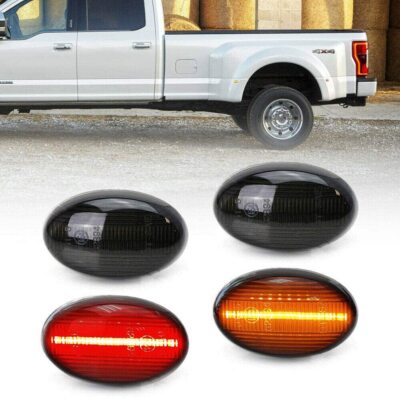 For 99-10 Ford F350 F450 Dually Bed Amber/Red LED Fender Side Marker Light Smoke