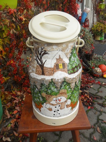 NEU Milchkanne Bodenvase Handbemalt Lustig Kuh Kalb Bauernhof Schneemann Vase - Bild 11 von 16
