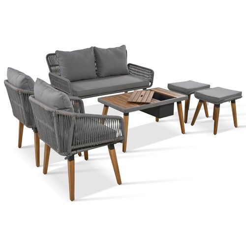 6-Pc Rope Patio Set w/ Acacia Bar Table, Ice Bucket & Stools – Outdoor - Picture 14 of 24