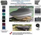 Gray 6.25oz SEMI-CUSTOM BOAT COVER with white stitching, shown on black Larson Citation 150 O/B 1989-1989.