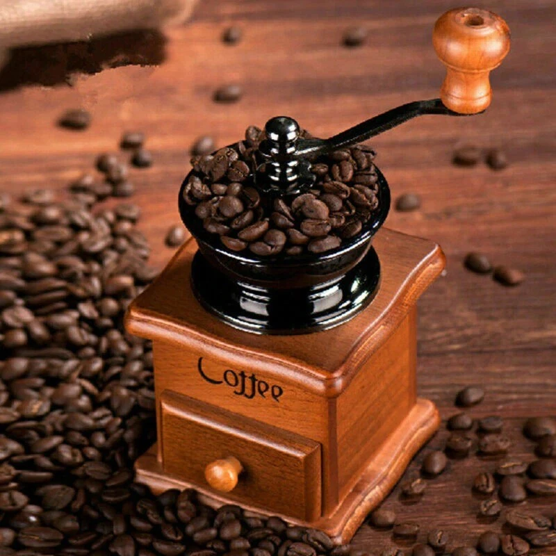 Vintage Manual Hand Crank Wooden Metal Coffee Pepper Herb Mill Spice Grinder