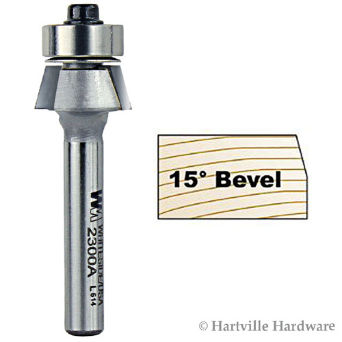 Whiteside 2300A 15 Deg. Edge Bevel Bit 1/4" SH X 1/4" CL X 1/4" CH