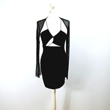 Pretty Little Thing - NEW - Mesh Lace Up Overlay Bodycon Dress - UK 12