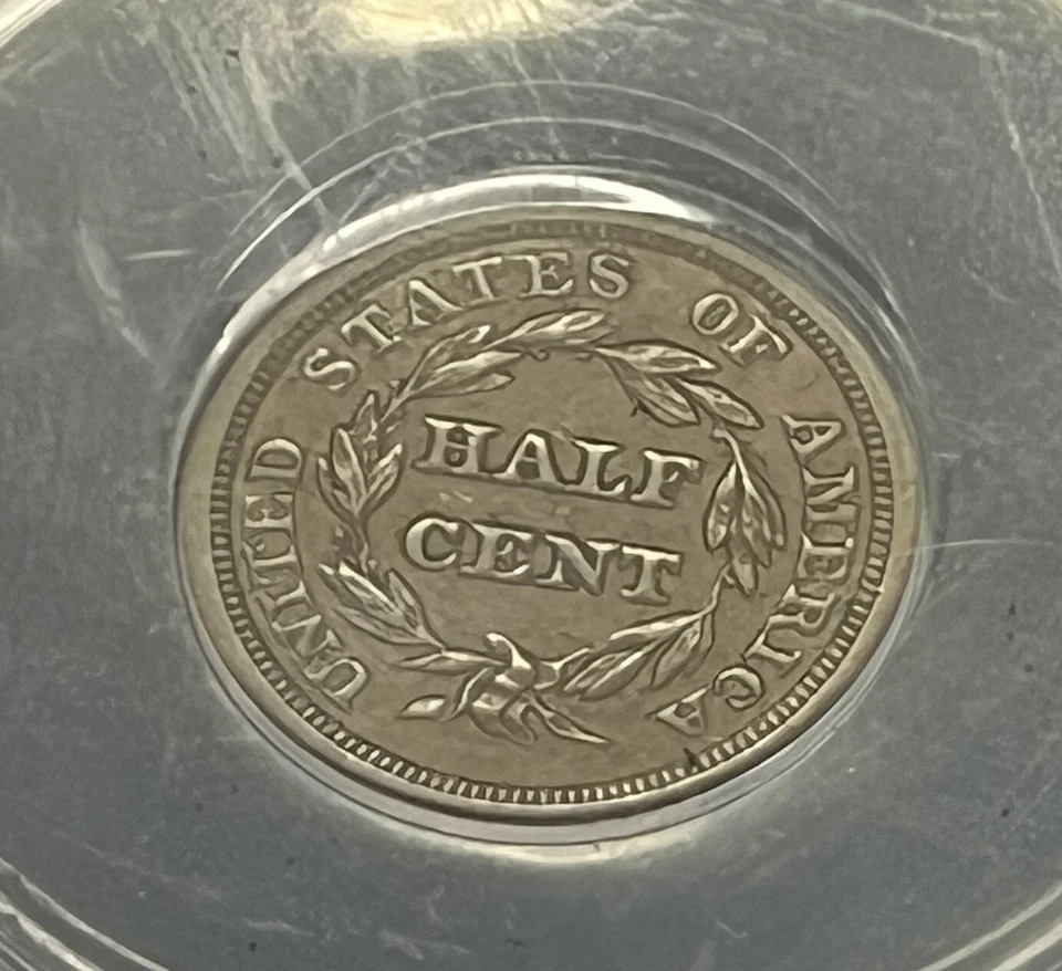 1849 LARGE DATE BRAIDED HAIR HALF CENT ANACS AU55 BROWN ACTUAL COIN #H364 - Image 2 of 4