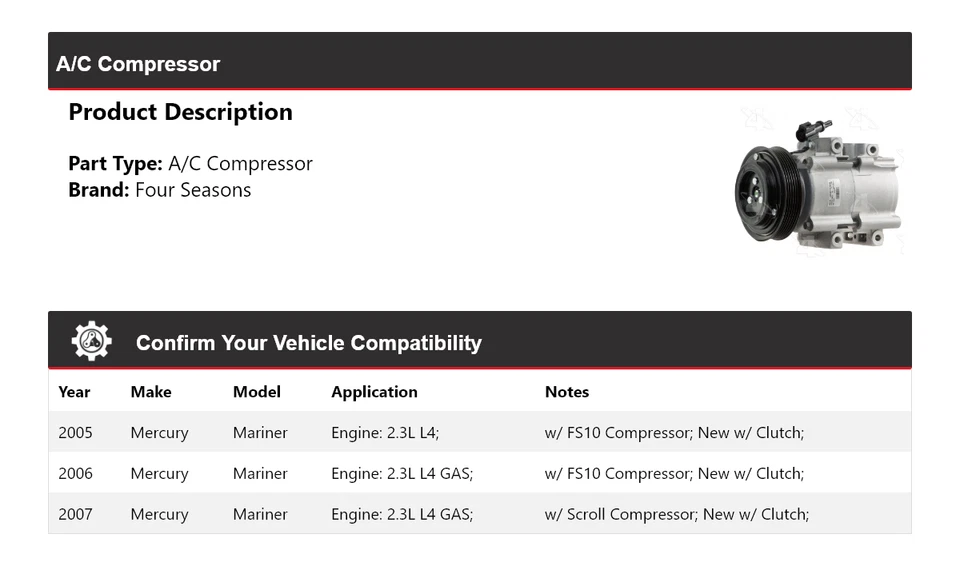 For 2005-2007 Mercury Mariner A/C Compressor 4 Seasons 2006 - Image 2 of 4