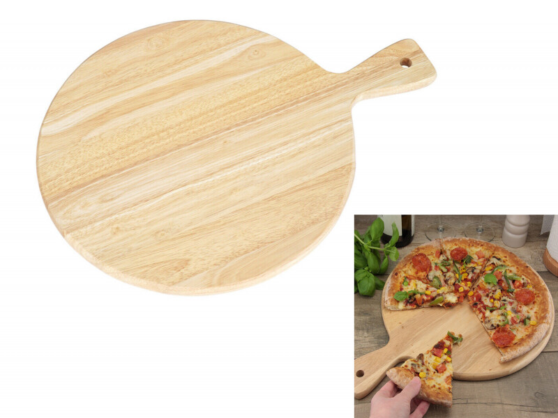 Large Round Pizza Serving Board Peel Platter Hevea Wood (Rubberwood) Charcuterie