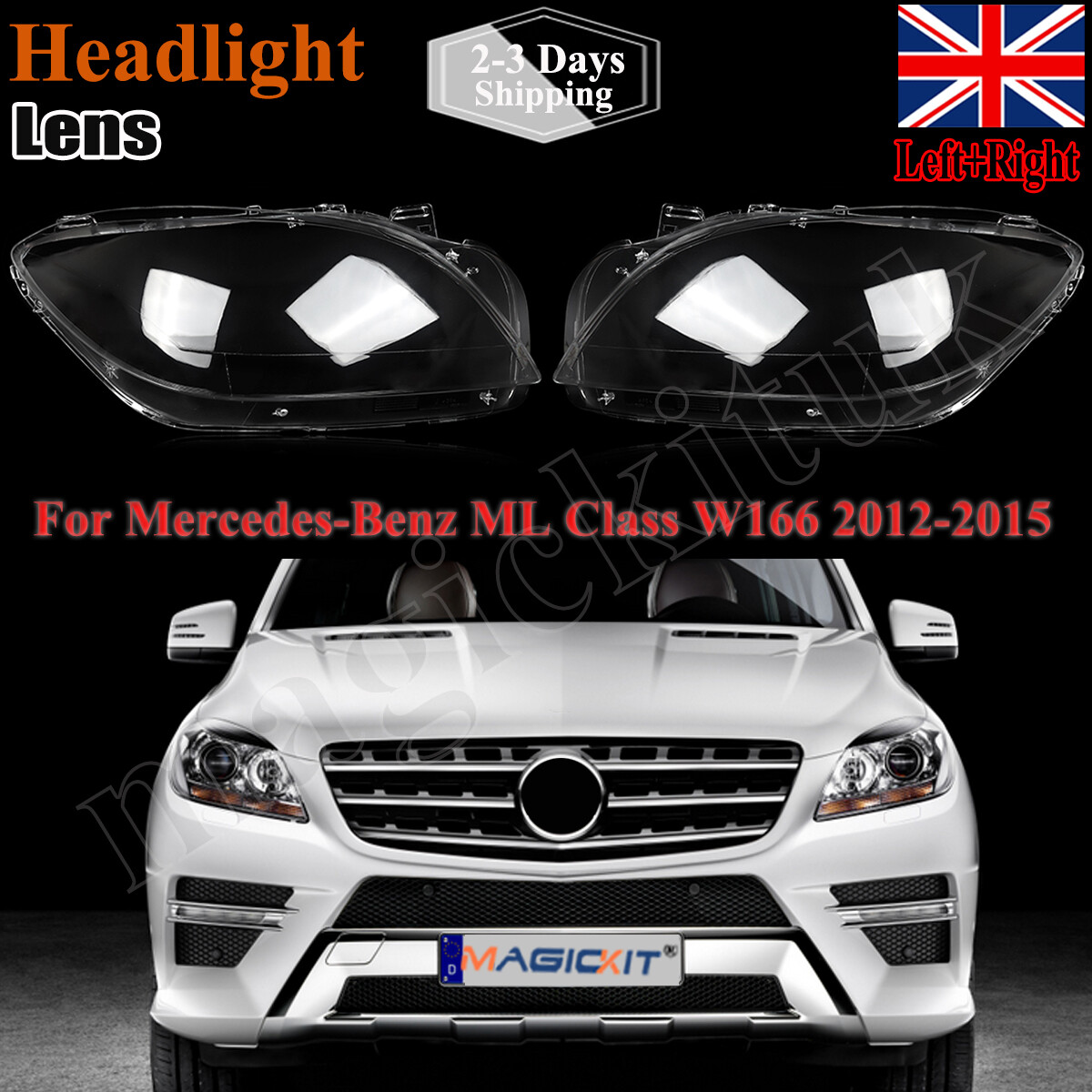 Pair Headlamp Headlight Lens Cover For Mercedes-Benz ML W166 2012 2013 2014 2015