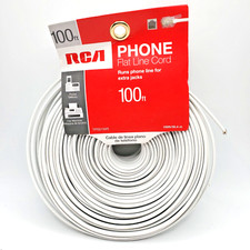 RCA Phone Line Flat Line Cord 100 Feet Fax for Extra Telephone Jacks TP001WR New