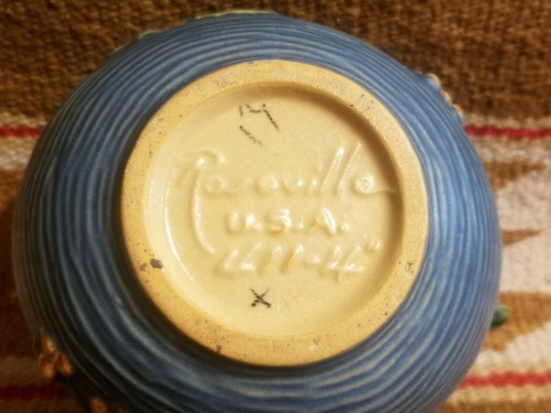 FINE RARE ROSEVILLE POTTERY BUSHBERRY BLUE BOWL POT BRANCH HNDLS 411-4 FABULOUS - Picture 8 of 8
