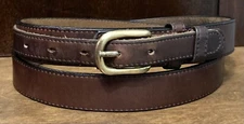 Lands End Leather Belt Western Ranger Brown Brass Buckle Sz 38 1-1/8”W USA Made