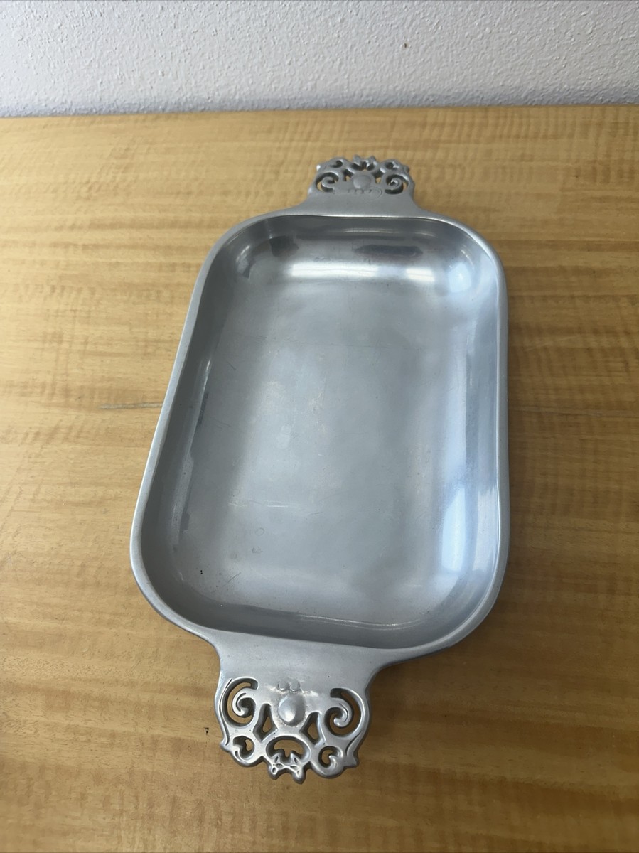 Nambe 210 Vintage Rectangular Platter Serving Tray, Ornate Pierced Handles