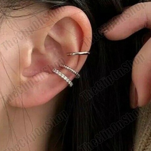 Juego de 3 piezas Pendientes BRAZALETE OREJA Cristal Cartílago Oreja Anillo Clip Falso en Puño Circonita - Imagen 1 de 6