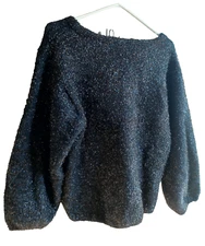 Women's H&M Silver Charcoal Metallic Fuzzy Holiday Party Sweater Small XS V-neck