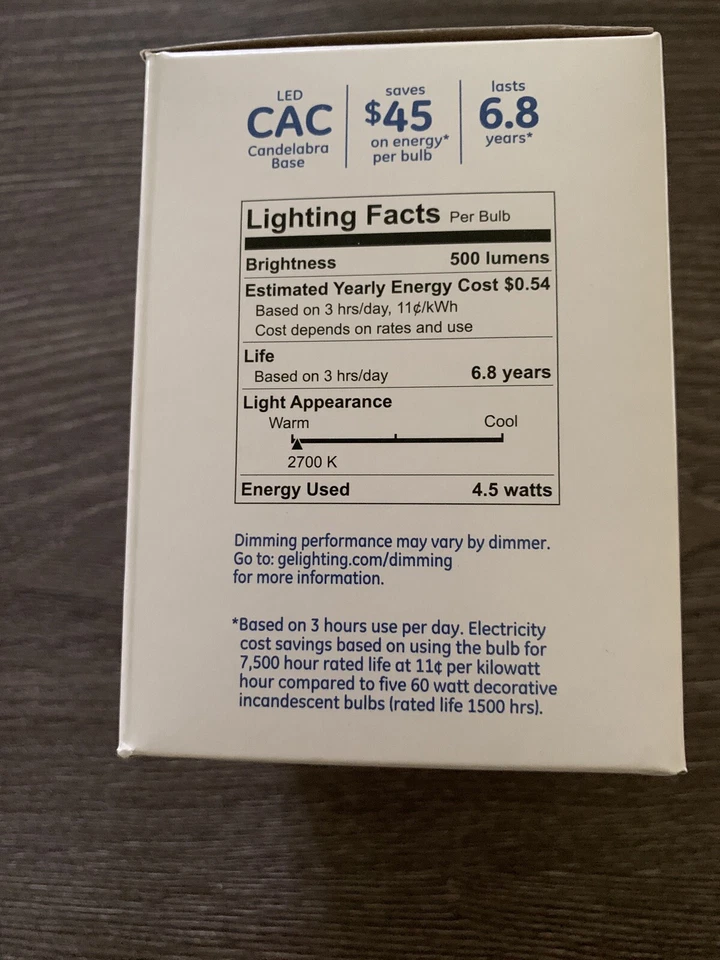 Box of 6  60W equivalent 4.5W LED Candelabra Soft White light bulbs - Dimmable - Image 2 of 4