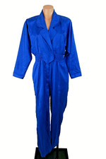 1980s VINTAGE JOAN WALTERS PETITES Colbalt Blue ruched JUMPSUIT Sz 4 Tapered
